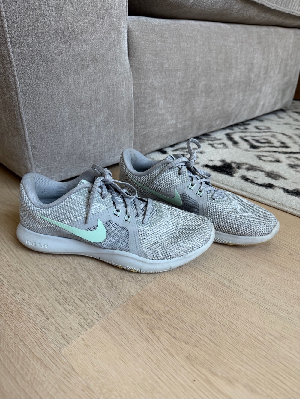 Nike Women’s Light Gray Mesh Training Shoes with Mint Swoosh